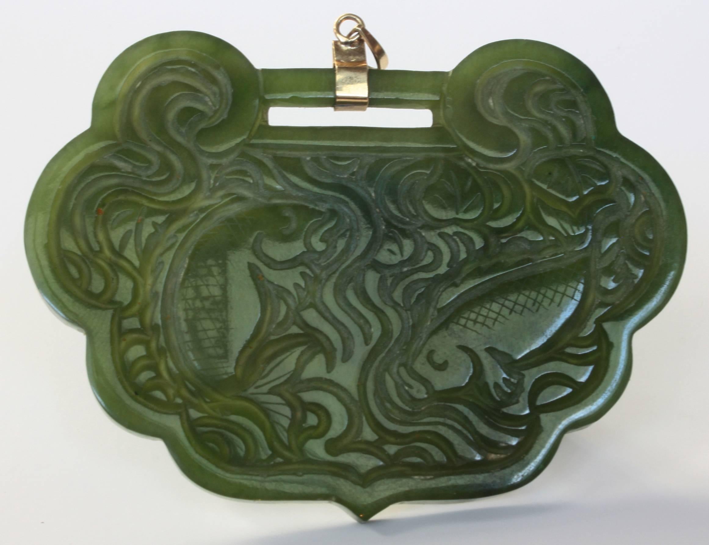 Qing Hand-Carved Green Jade Pendant
