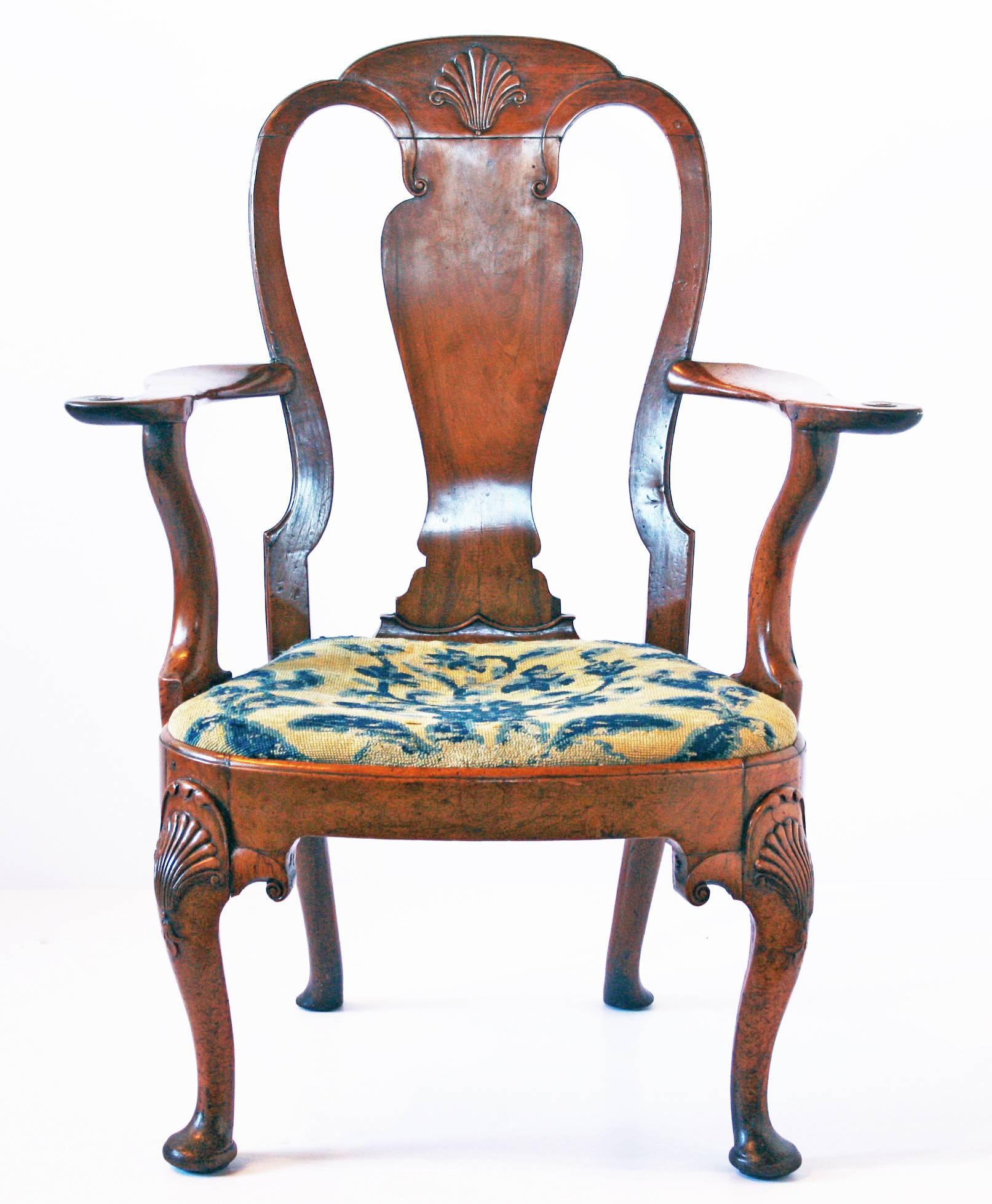 English 18th Century George I Walnut Armchair