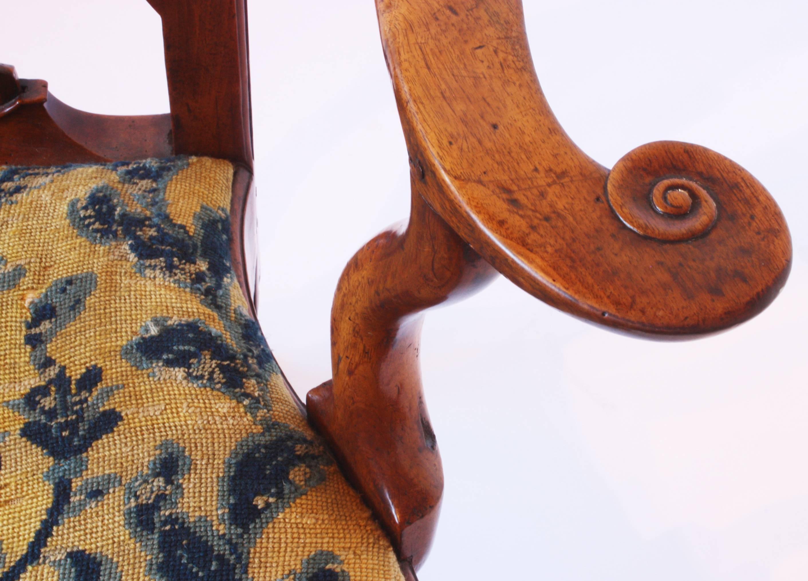 Needlepoint 18th Century George I Walnut Armchair