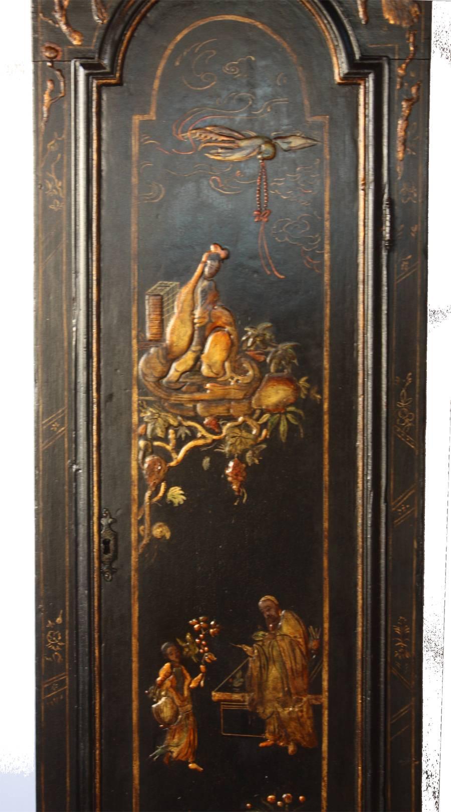 Chinese Chippendale George II Japanned Chinoiserie Longcase Clock by John Crouch, Knightsbridge