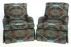 Pair of English Saddle Arm Club Chairs