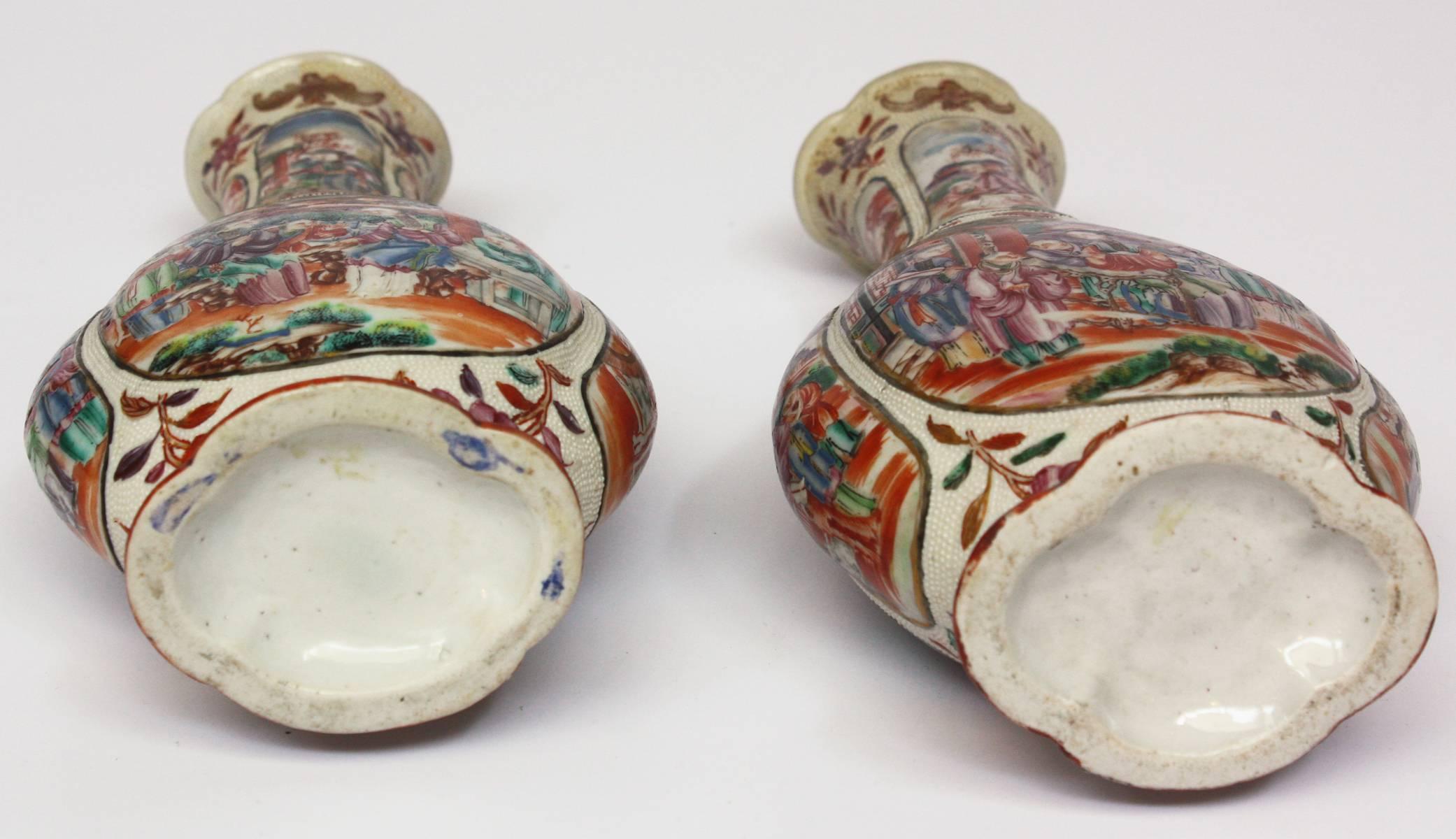 Porcelain Two Pairs, 18th Century Mandarin Pallet Chinese Export Vases For Sale