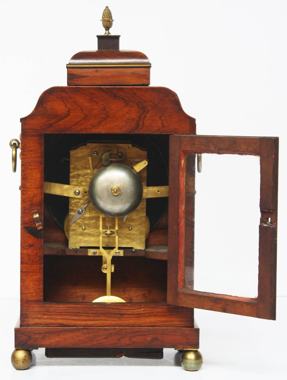 English Regency Rosewood Bracket Clock with Brass Inlay 1