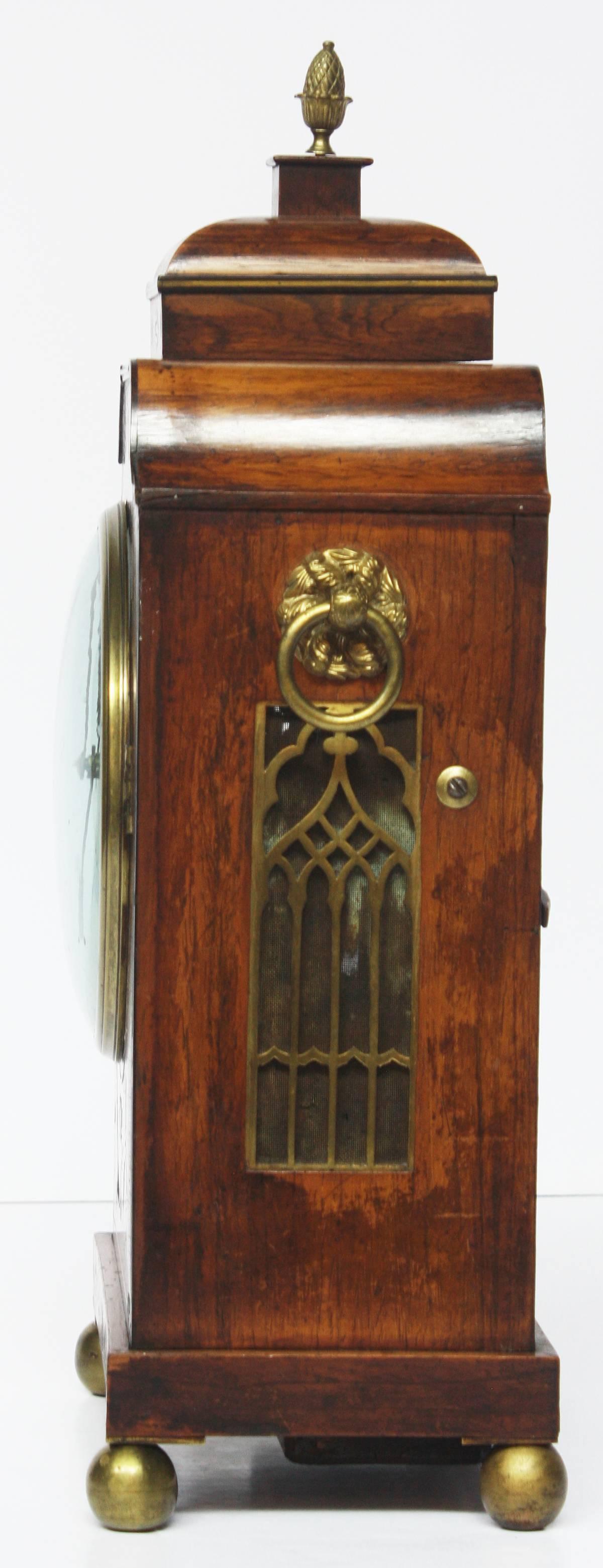 English Regency Rosewood Bracket Clock with Brass Inlay In Good Condition In Dallas, TX