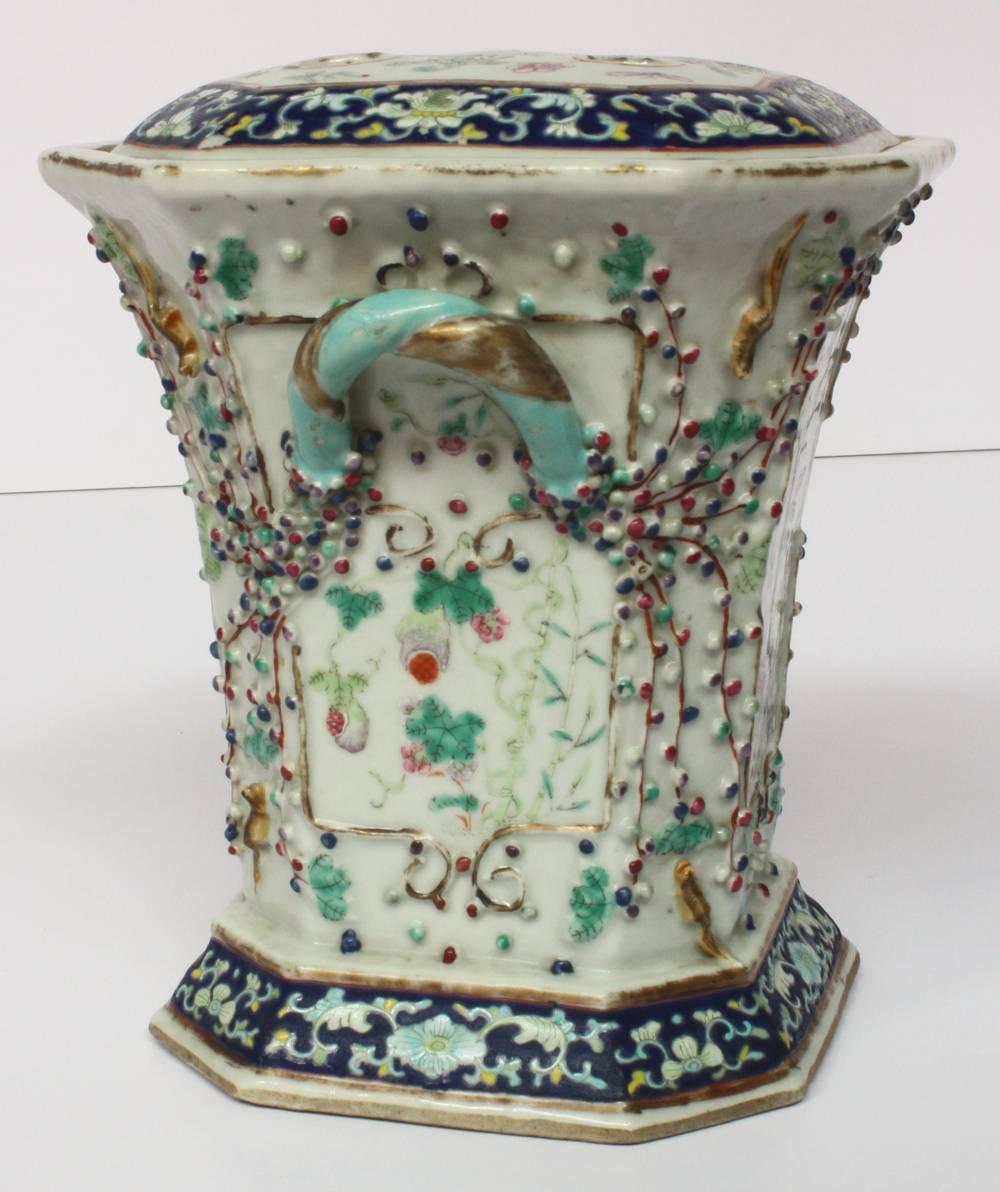 Hand-Painted Pair of Chinese Export Bough Pots