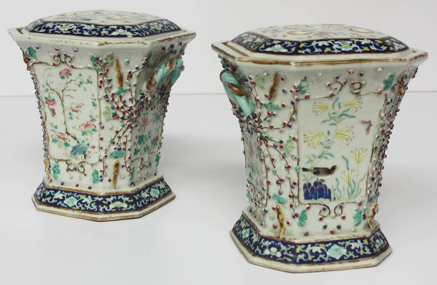 18th Century Pair of Chinese Export Bough Pots