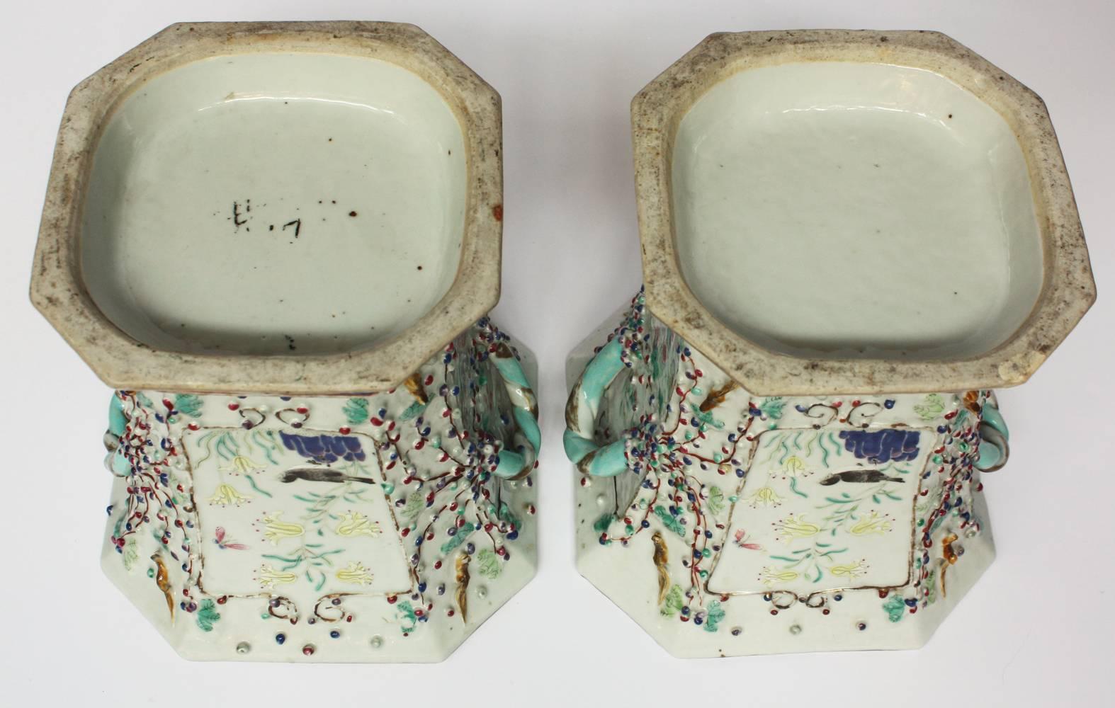 Porcelain Pair of Chinese Export Bough Pots