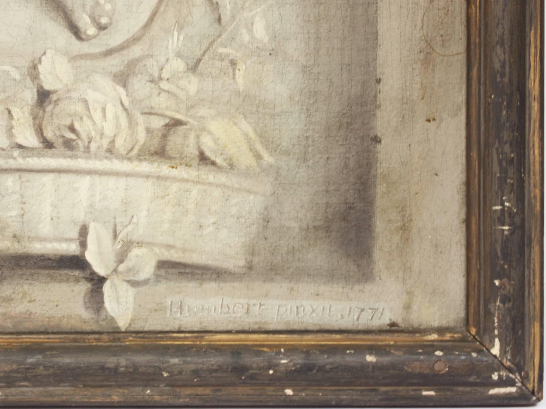 Louis XVI Pair of Framed Panels en Grisaille Signed 