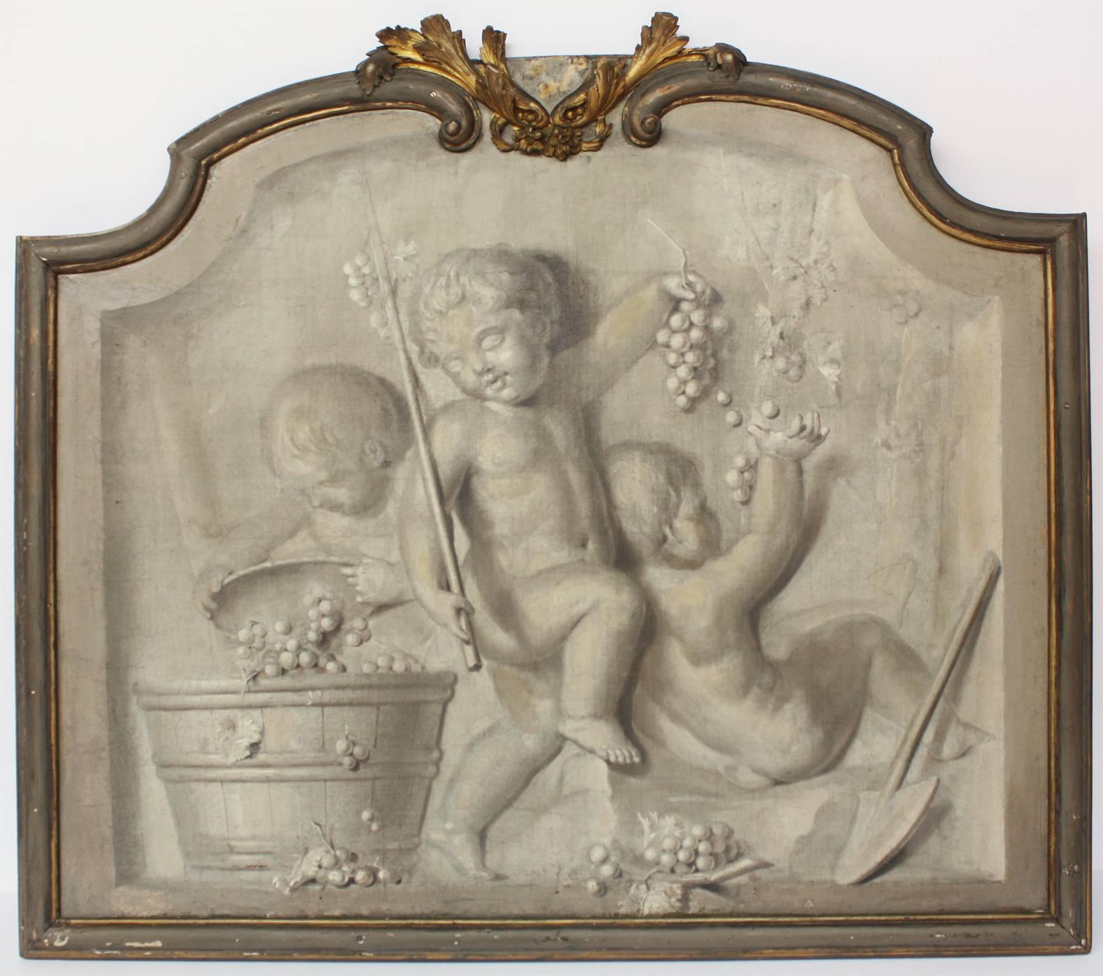 French Pair of Framed Panels en Grisaille Signed 