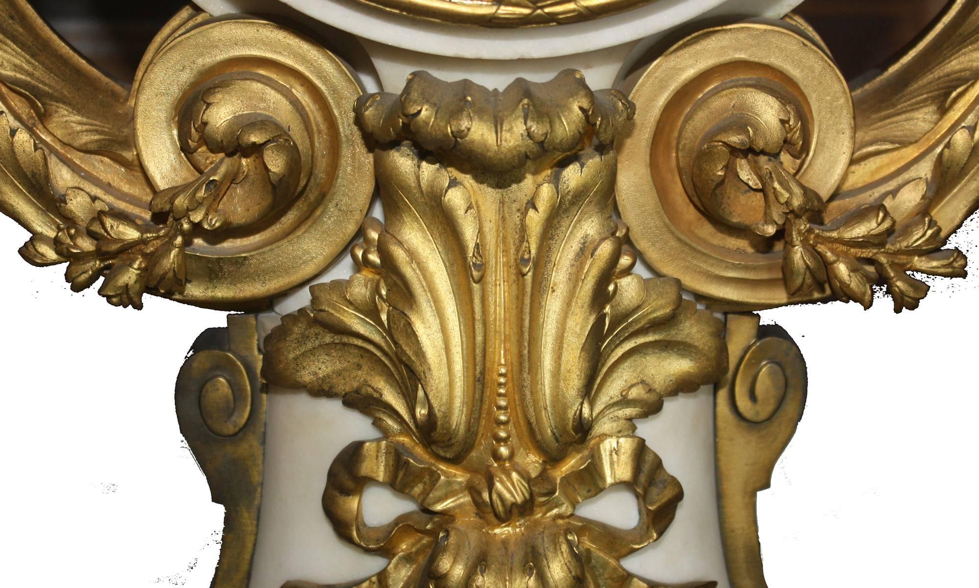 Polished French Louis XVI-Style Marble and Gilt Bronze Lyre-Form Clock