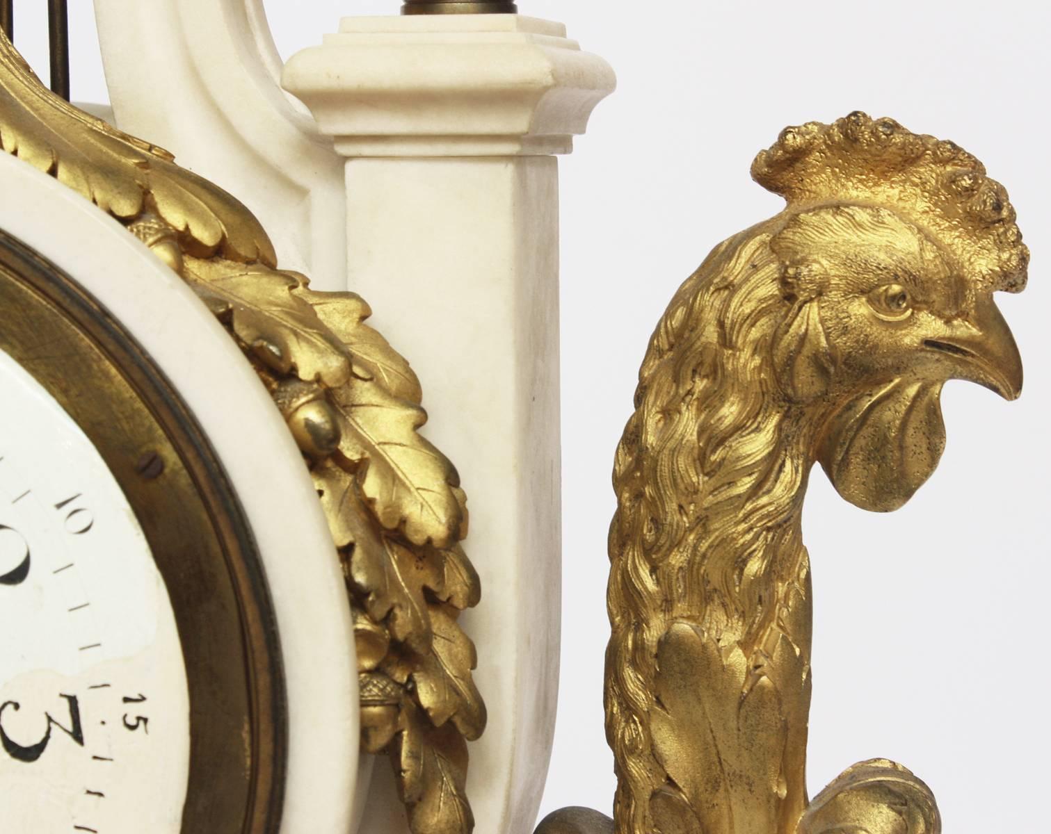 French Louis XVI-Style Marble and Gilt Bronze Lyre-Form Clock In Good Condition In Dallas, TX
