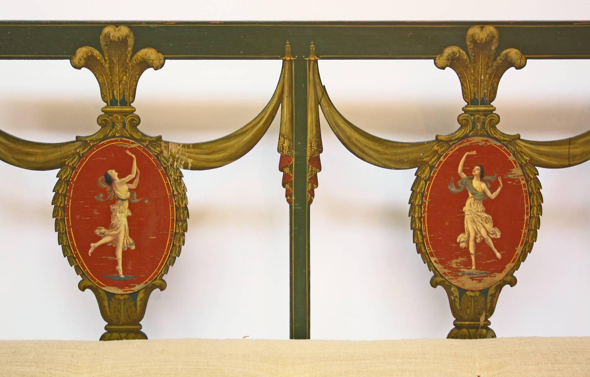 A Federal style painted Settee. Original brass label on bottom (See image 5).

Seat height with new box cushion: 20