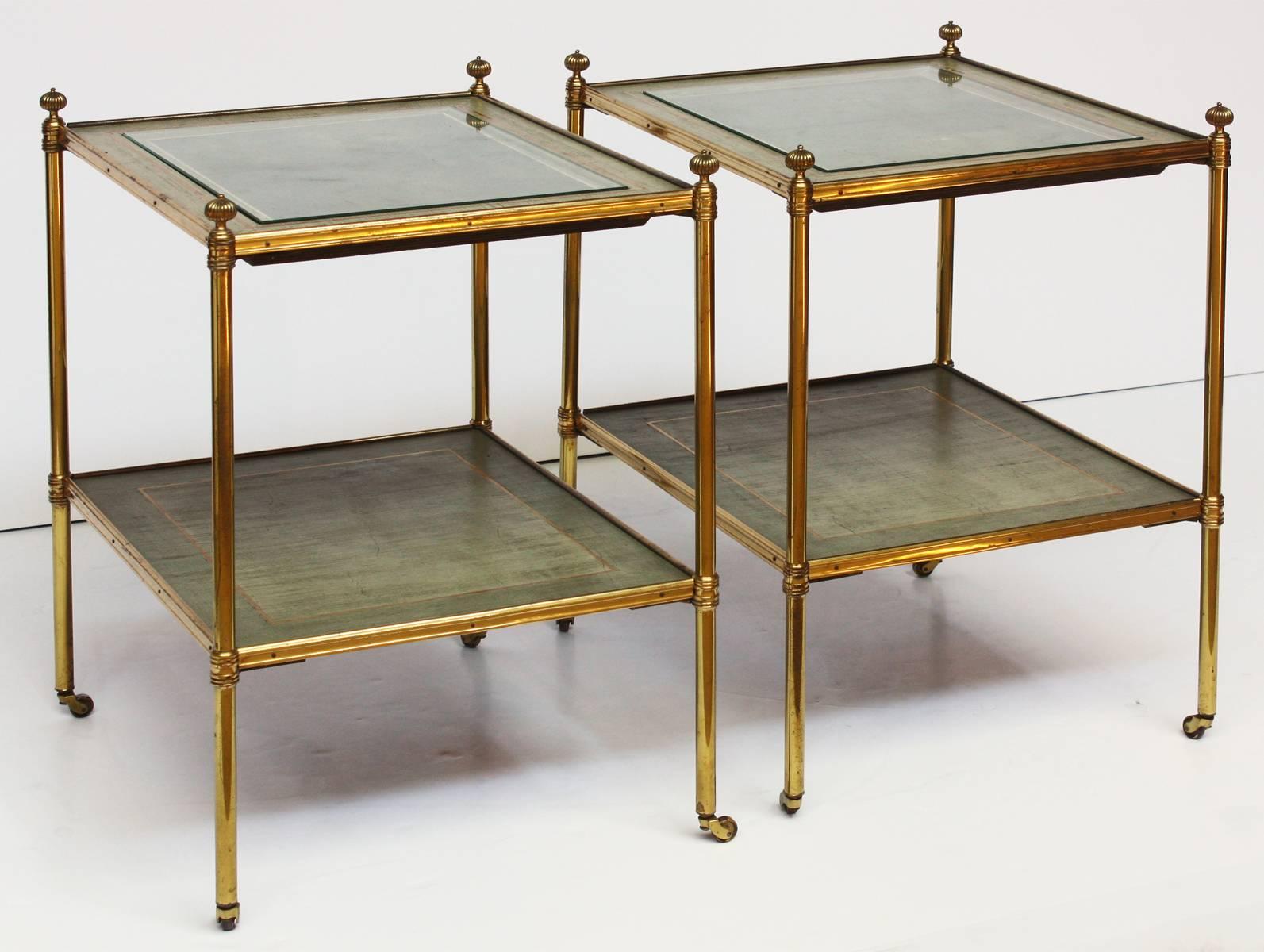 Hollywood Regency Pair of Baguès Tables with Inset Bookmatched Shagreen