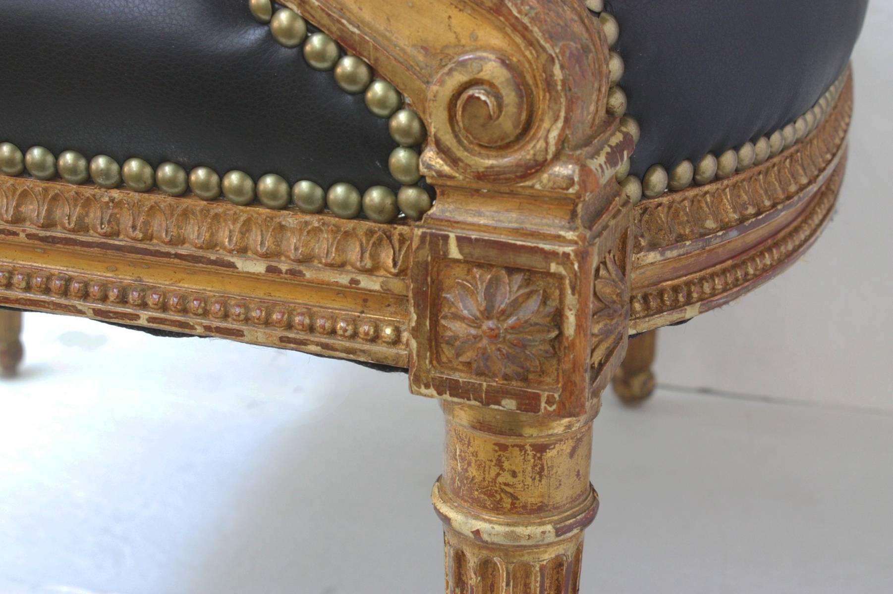 Hand-Carved Louis XVI Style Carved and Gilded Fauteuils, Two Pairs