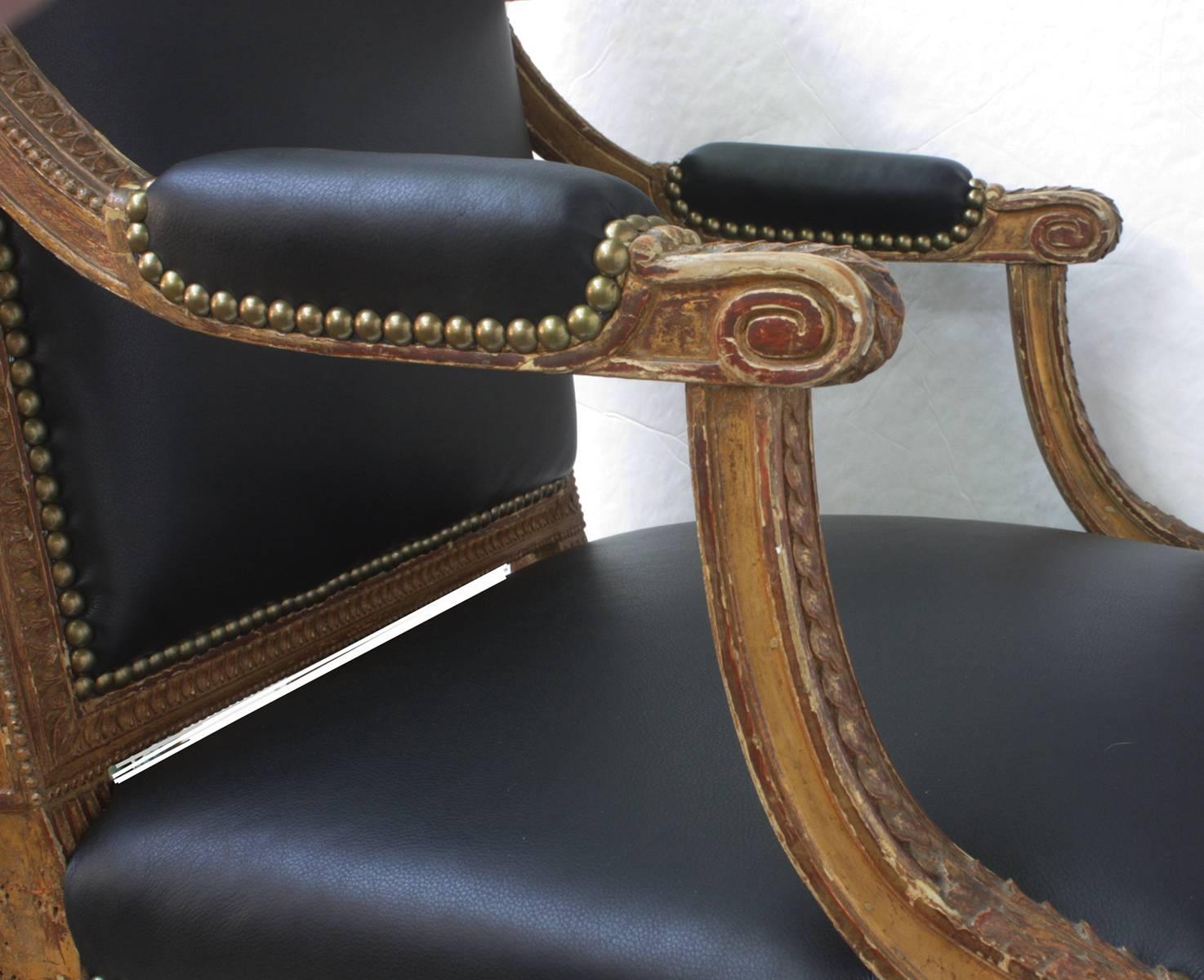 Louis XVI Style Carved and Gilded Fauteuils, Two Pairs In Good Condition In Dallas, TX