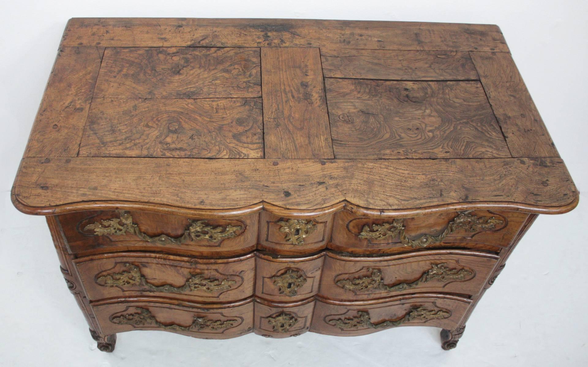 French Period Louis XV Burled Elm Commode