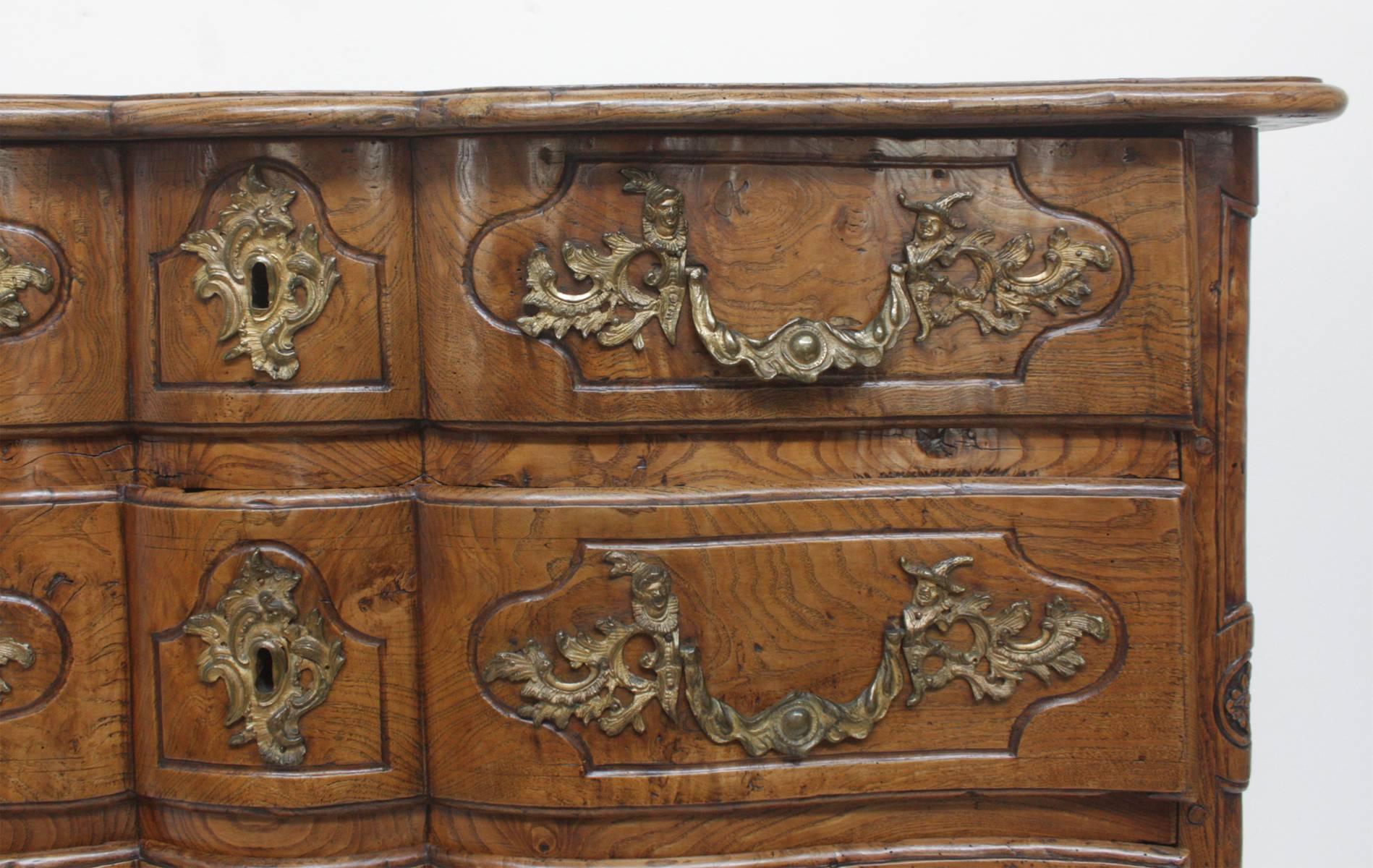 Hand-Carved Period Louis XV Burled Elm Commode