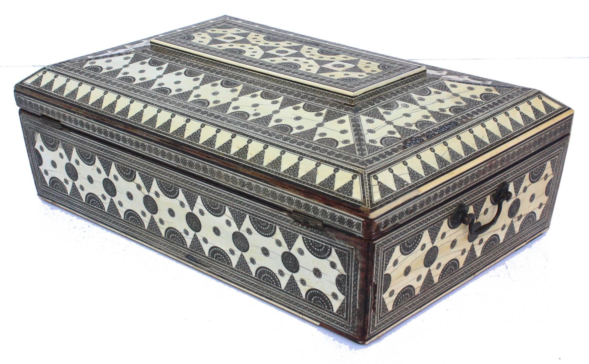 Large Syrian Inlaid Bone and Mother-of-pearl Work Box 1