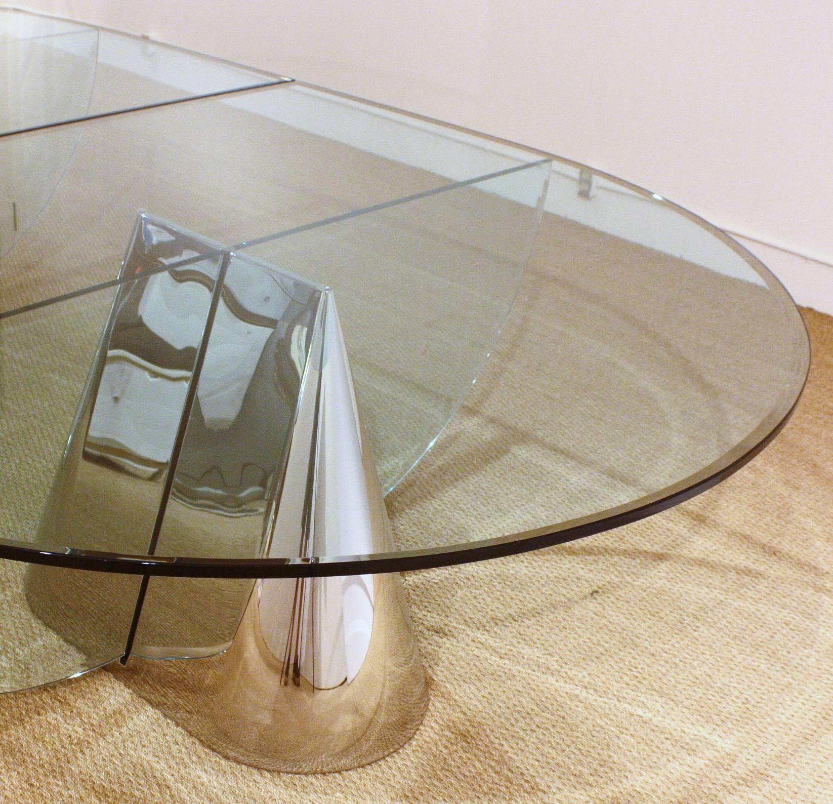American Two Brueton Pinnacle Table Bases Designed by Jay Wade Beam with Custom Glass Dem
