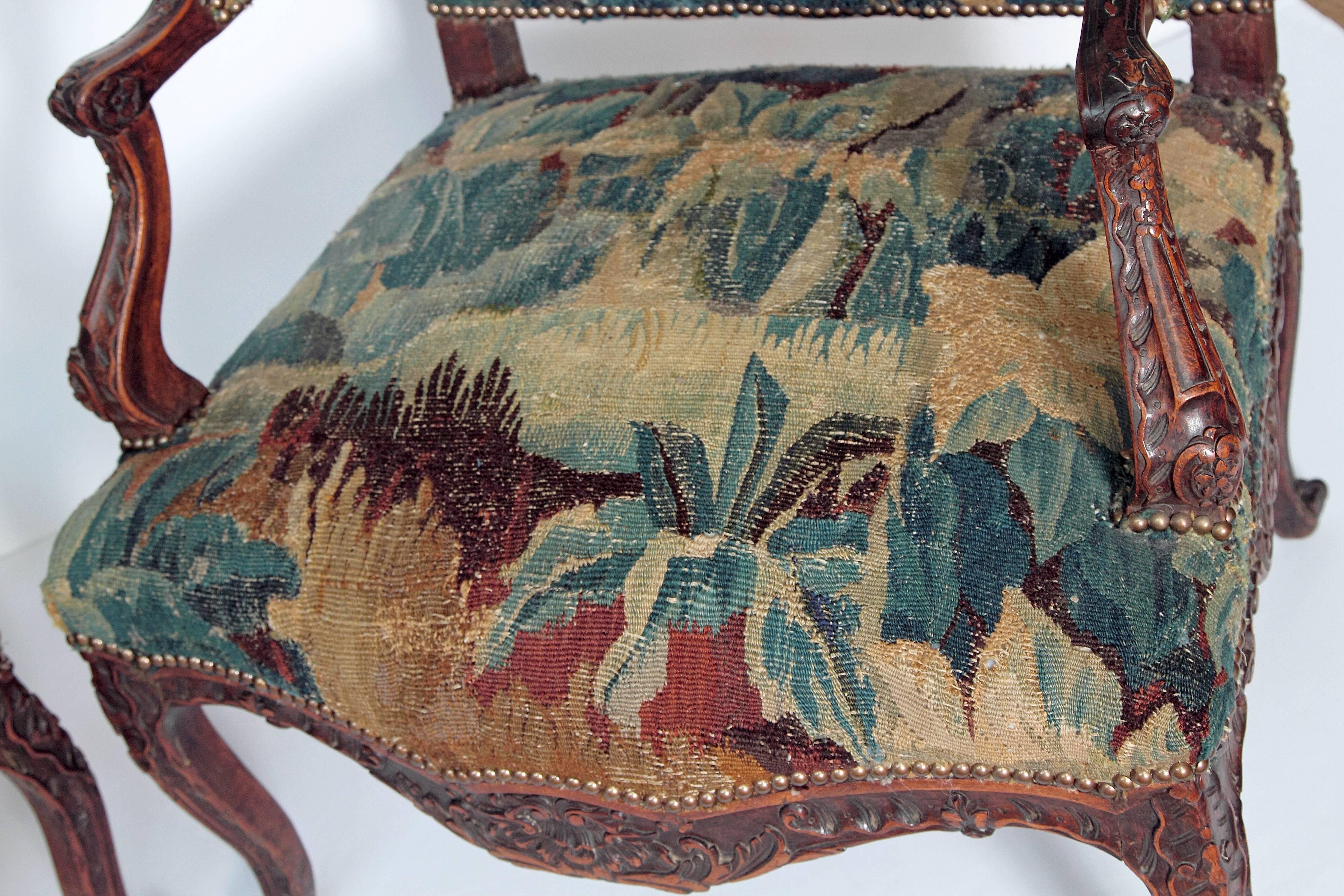 Tapestry Pair of Period Louis XV Fauteuils