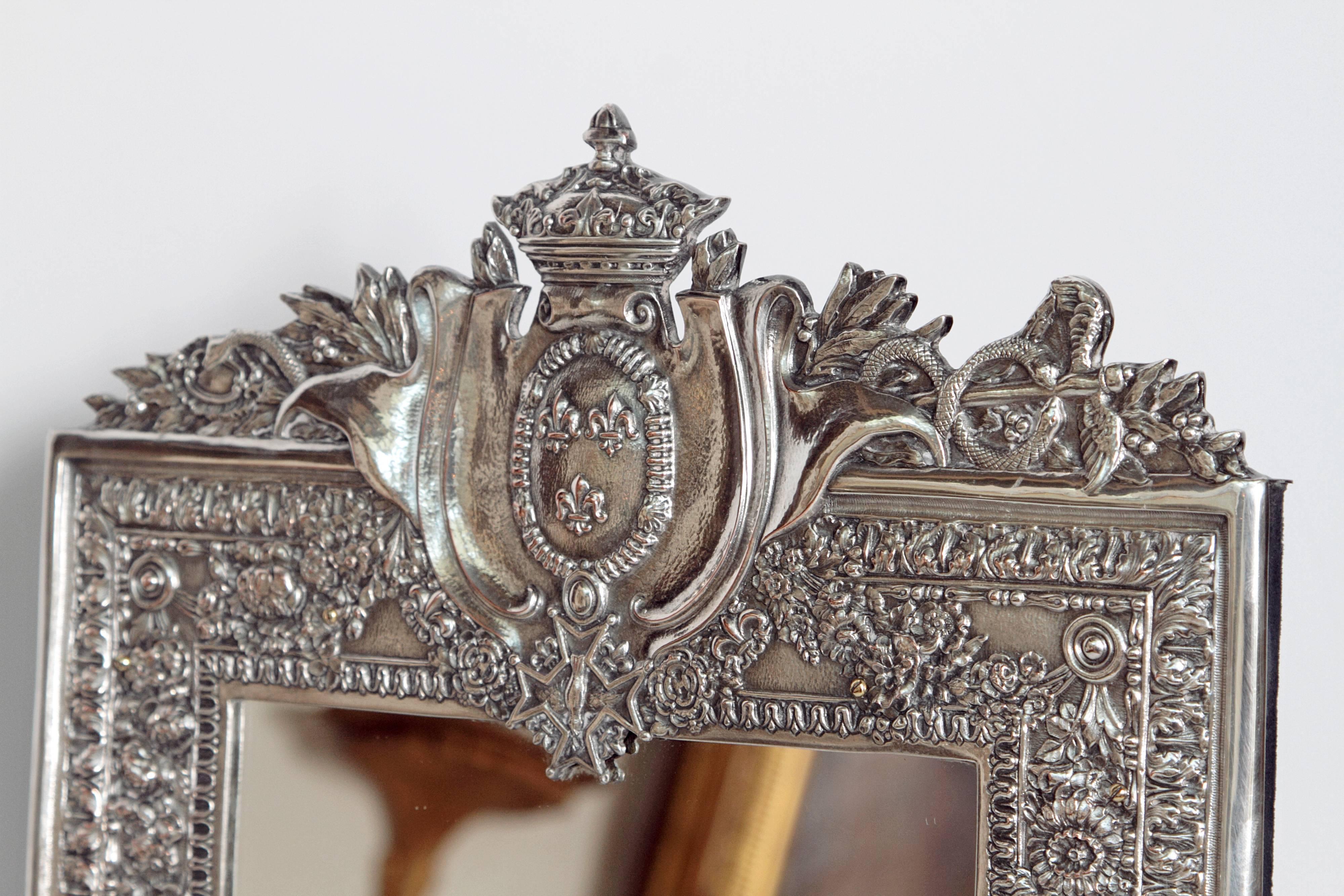 Silver-plated copper picture frame (as table mirror) very similar to frame at Mount Vernon (gift of French king Louis XVI to President George Washington) a 