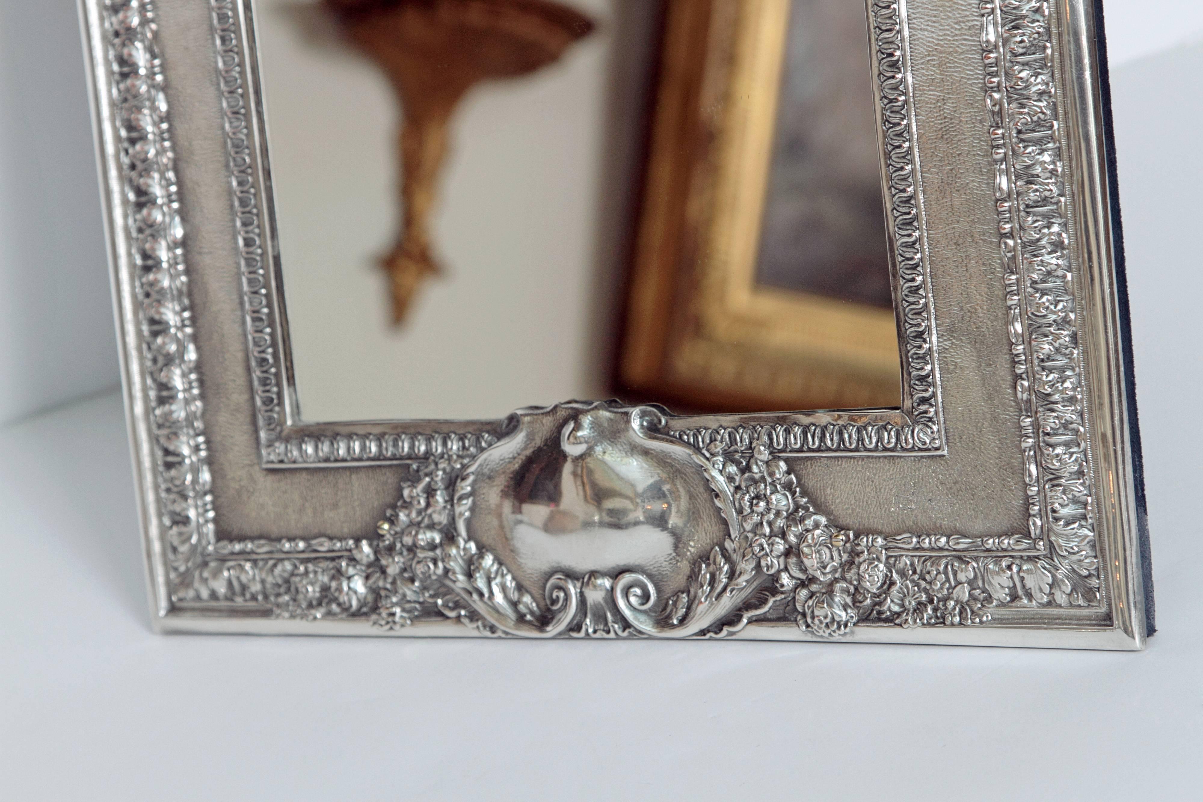 Repoussé Louis XVI Style Silver Plated Table Mirror / Frame