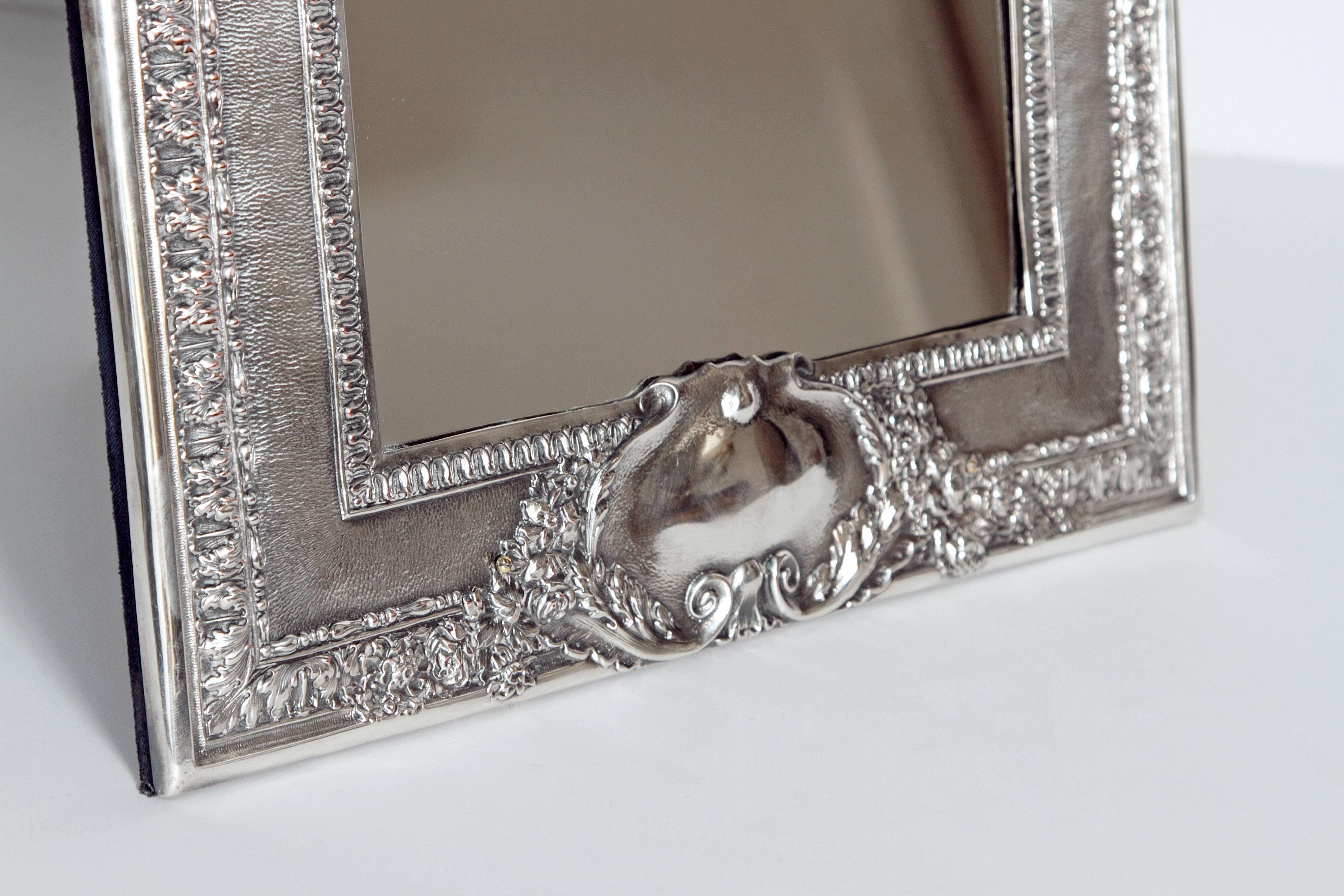 French Louis XVI Style Silver Plated Table Mirror / Frame