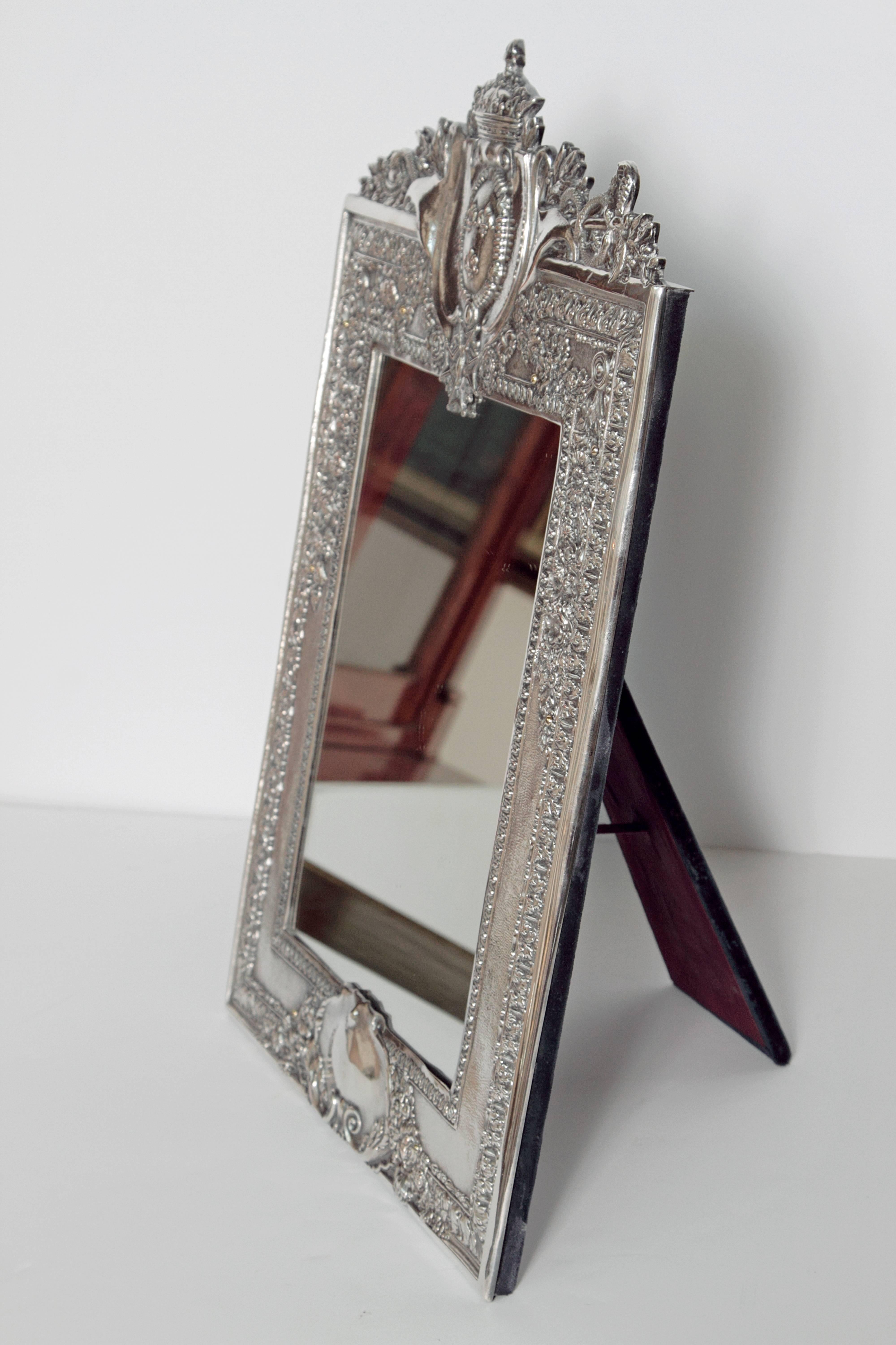 Louis XVI Style Silver Plated Table Mirror / Frame In Good Condition In Dallas, TX
