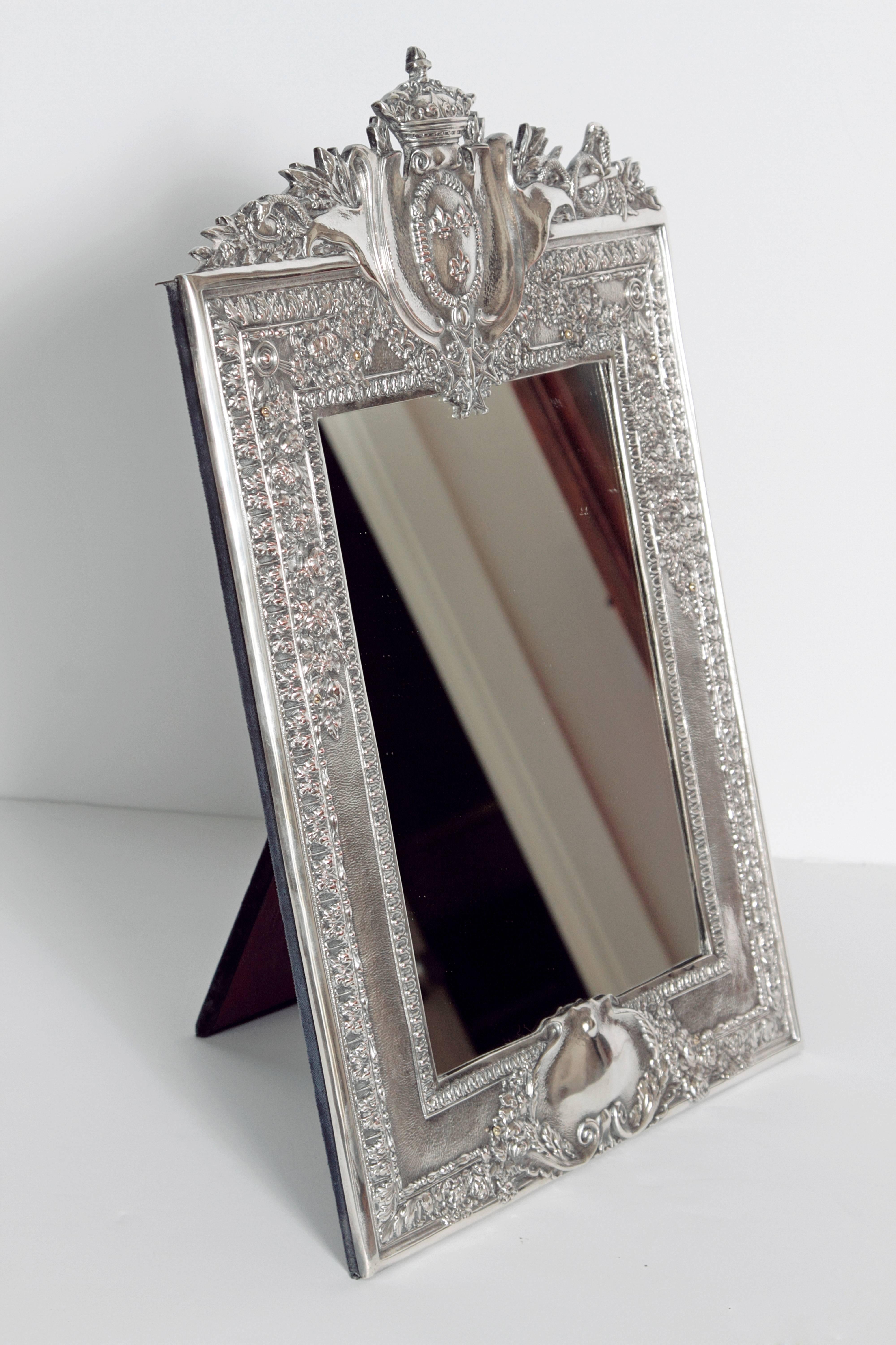 20th Century Louis XVI Style Silver Plated Table Mirror / Frame