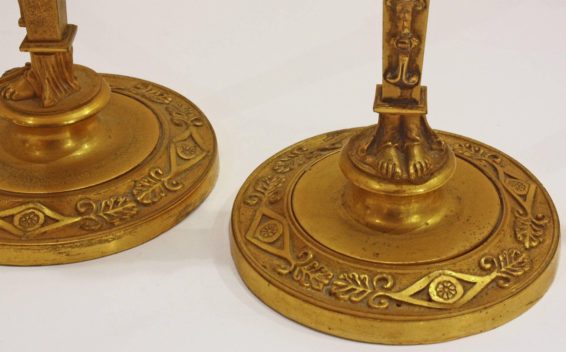 19th Century Pair of English Regency Gilt Bronze Candlesticks