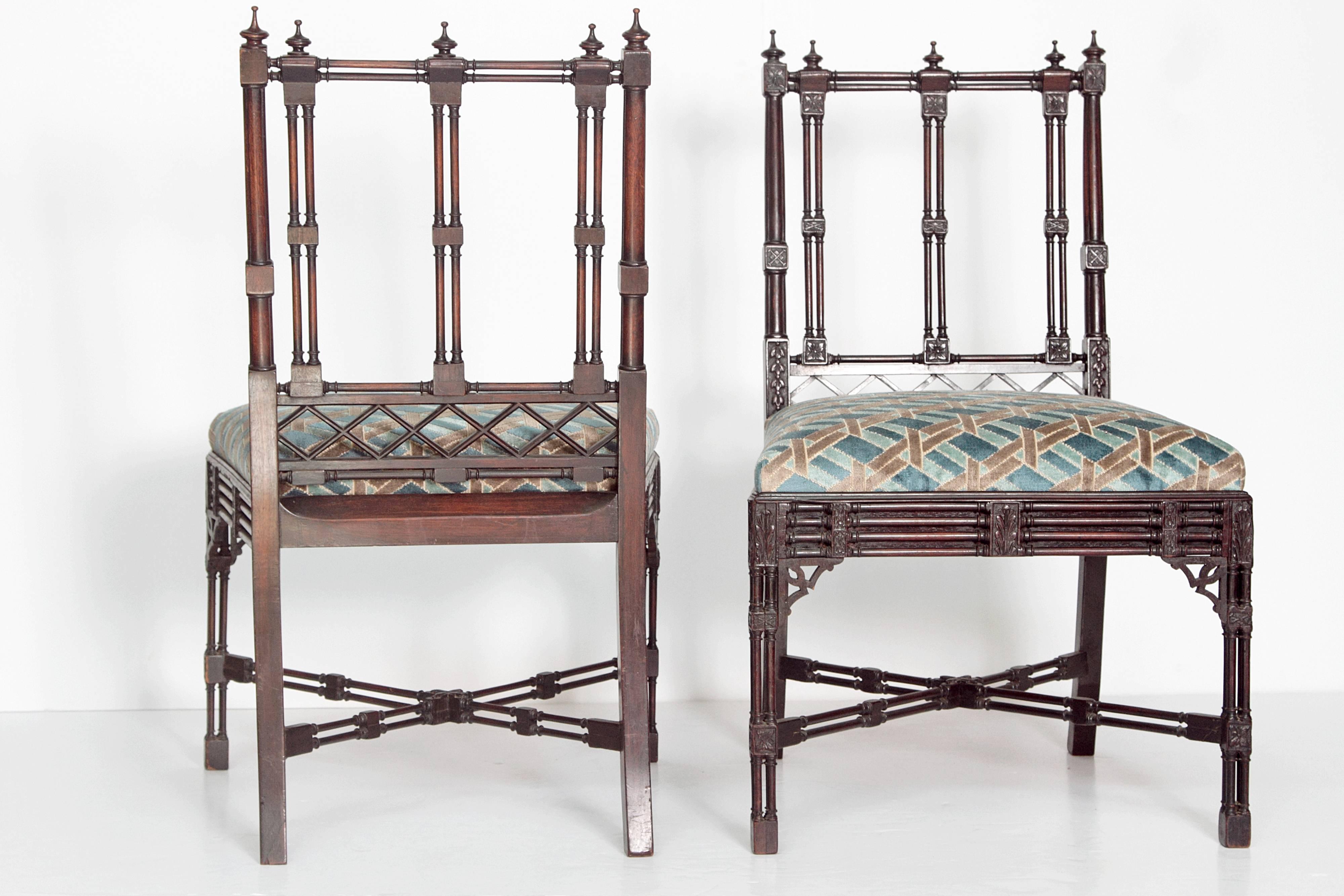Carved Group of Georgian Revival Chinese Chippendale Style Chairs