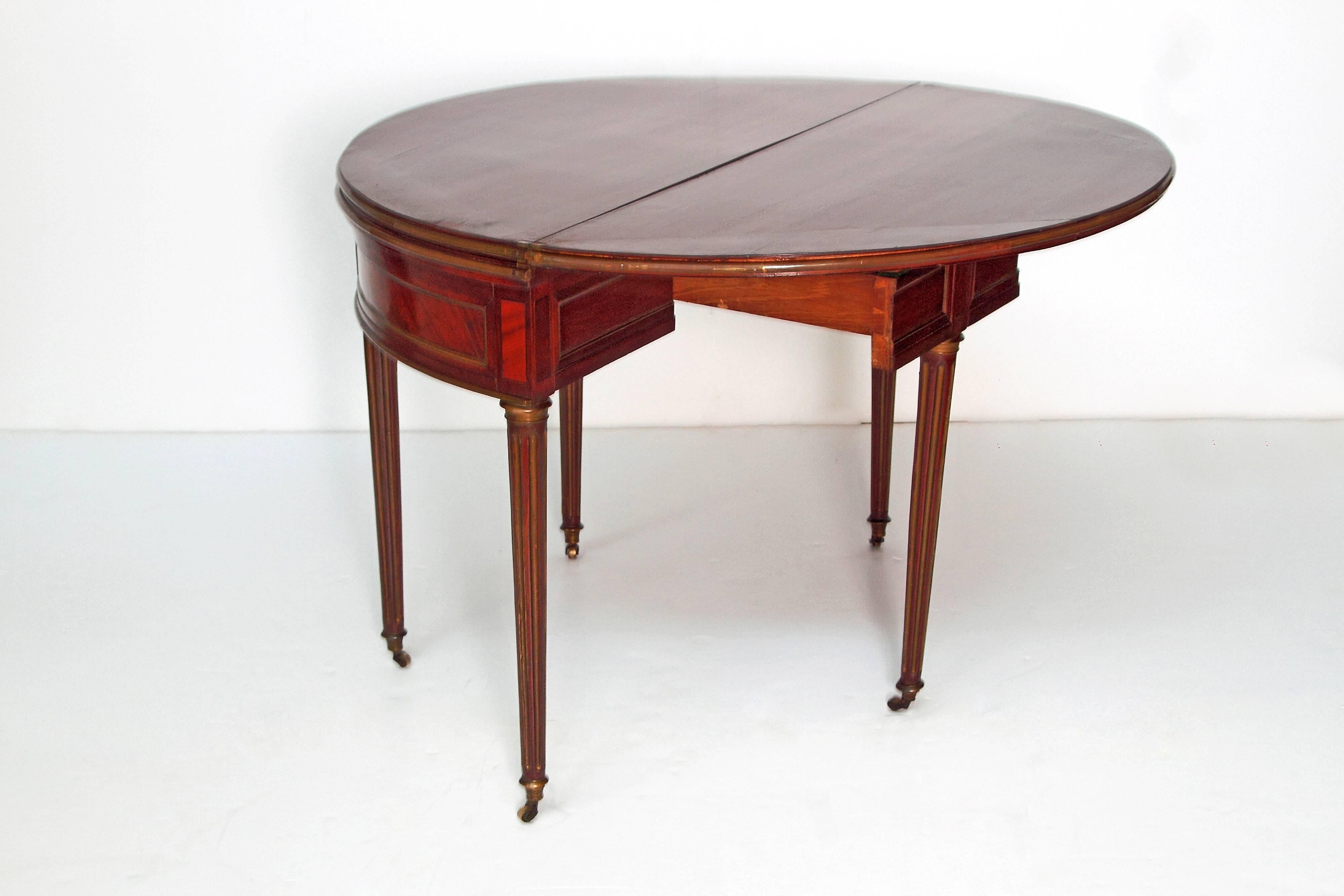 Period French Directoire Triple Top Games Table or Demilune Console Table 2