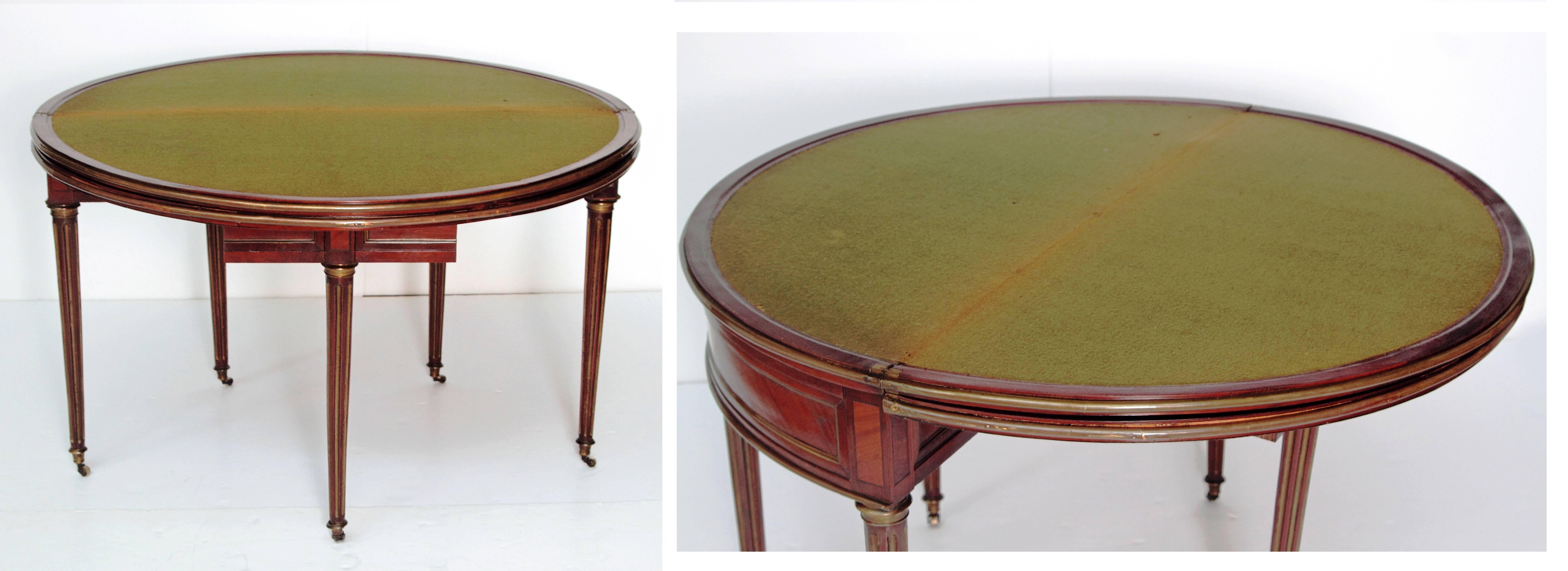 Period French Directoire Triple Top Games Table or Demilune Console Table 3