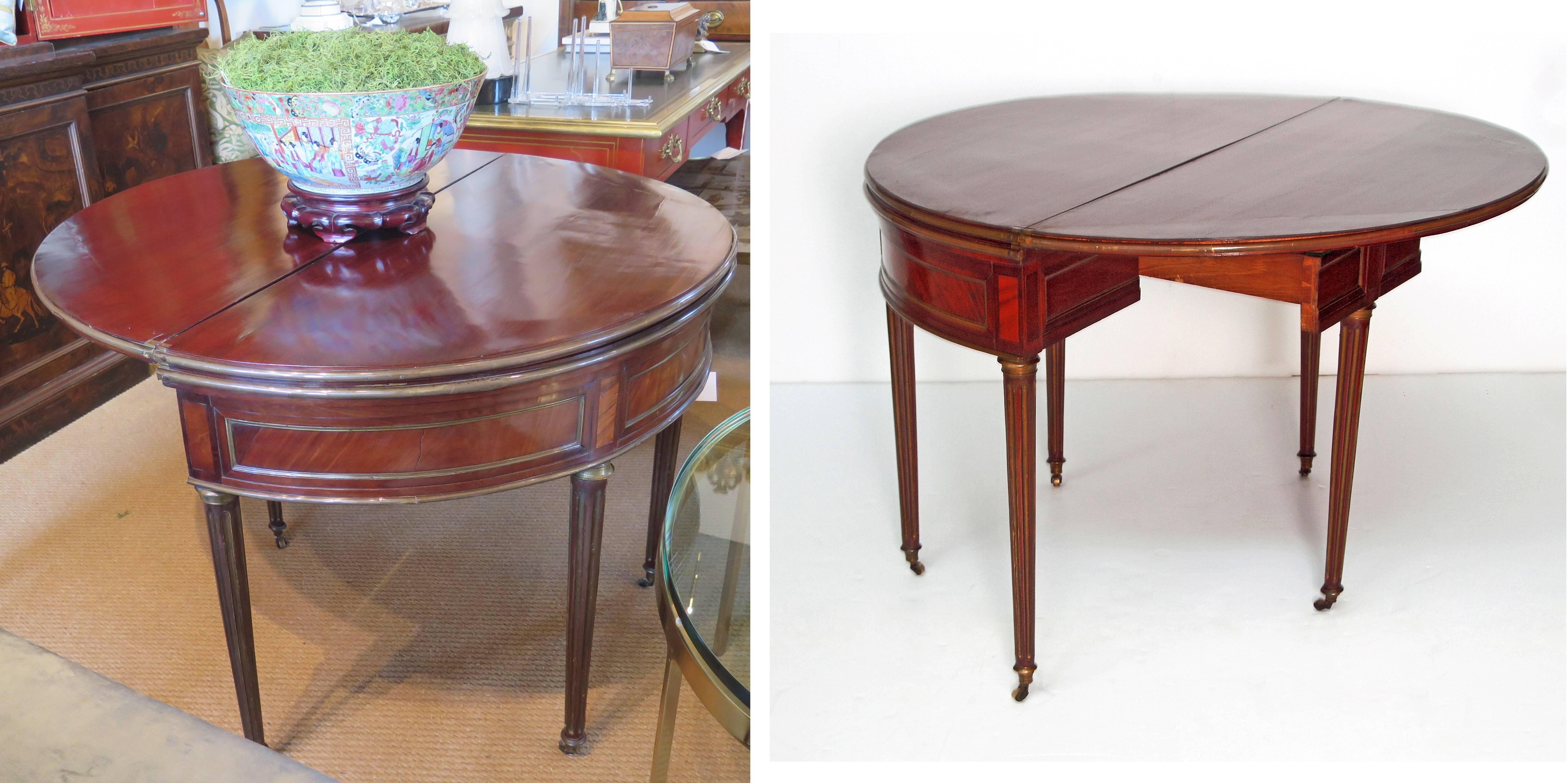 Period French Directoire Triple Top Games Table or Demilune Console Table 4