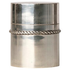 1940s Art Déco Silver-Plated Metal Cylindrical Container by Jean Després, France