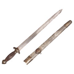 19th Century Chinese Jian Sword with a Double-Edged Metal Blade and Scabbard