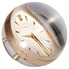 1960s Lucite and Gilt Brass Sphere/Ball Paperweight Clock by Swiss Arthur Imhof