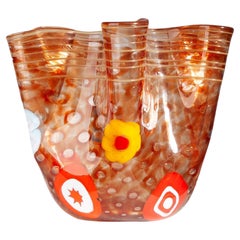 Mid-20th Century Modern Orange Murano Glass 'Fazzoletto' Vase with Folds, Italy