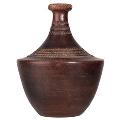 1930s Folk Ceramic Vase with Incised Decorative Patterns by Jean Besnard, France