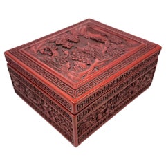 Antique Late 19th Century Qing Carved Lacquer and Varnished Wood Decorative Box, China