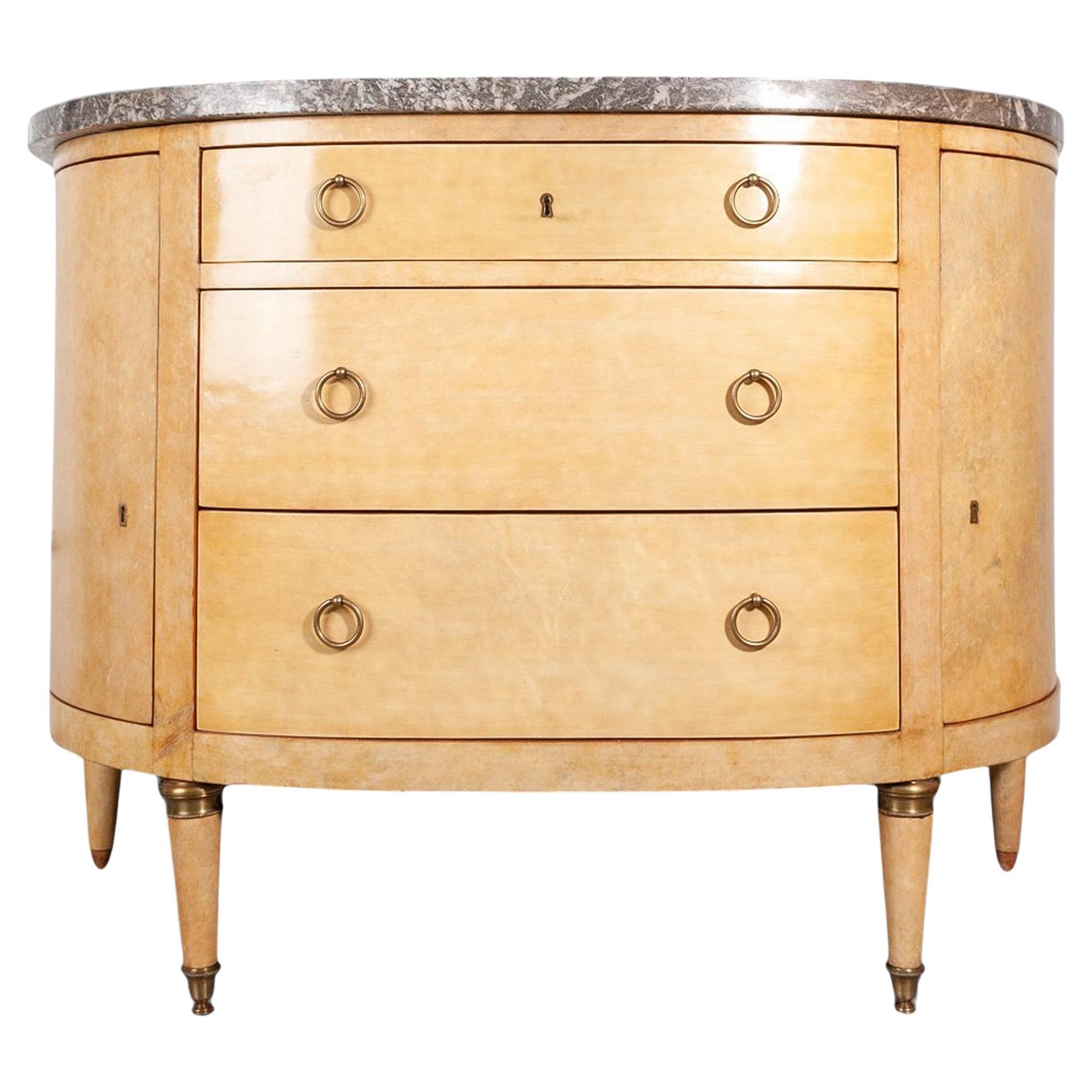 Mid-Century Modern André Arbus-Style Wood and Marble Demilune Dresser, France