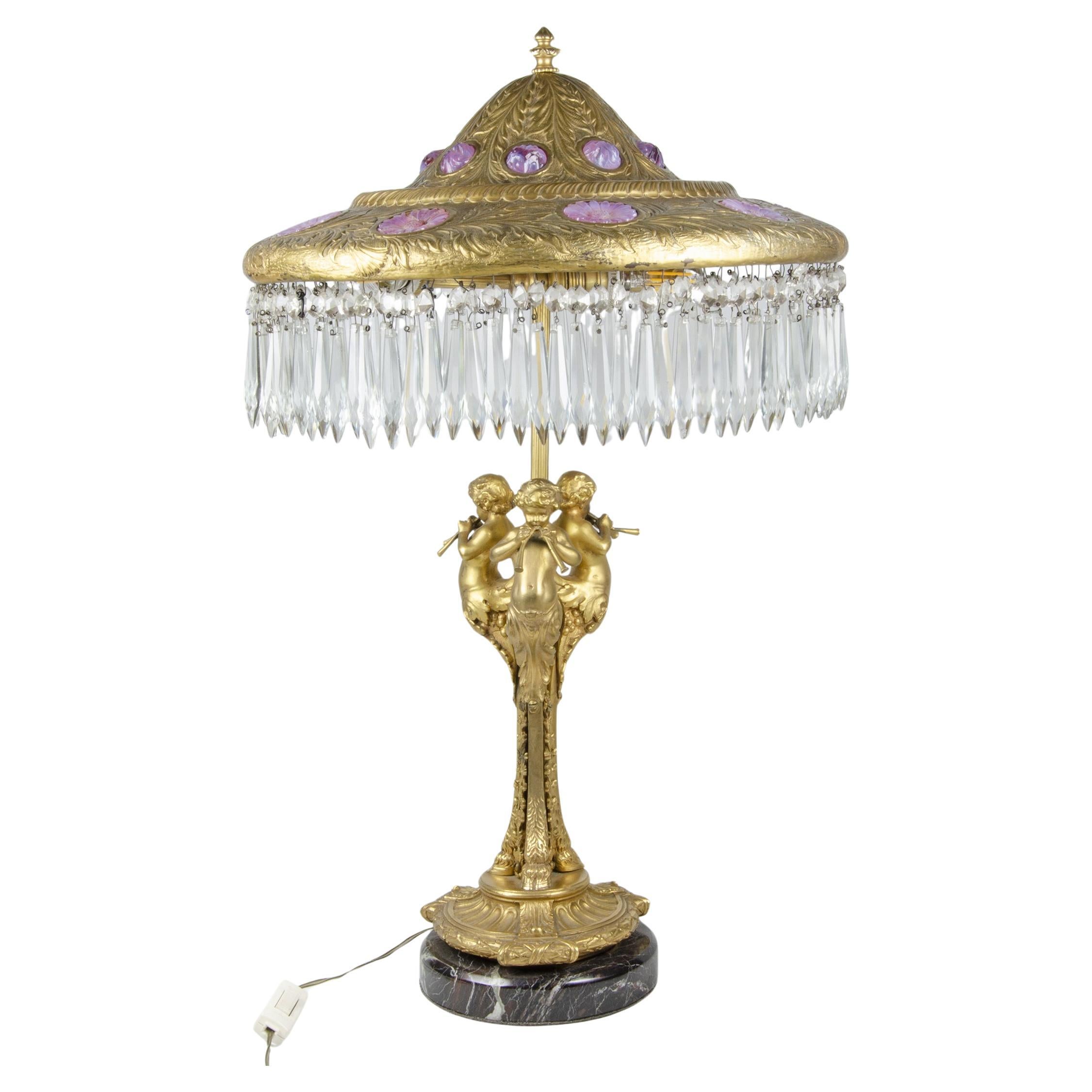 Lampe de table sculpturale en bronze doré et verre de style Louis XVI, France, 19e siècle en vente