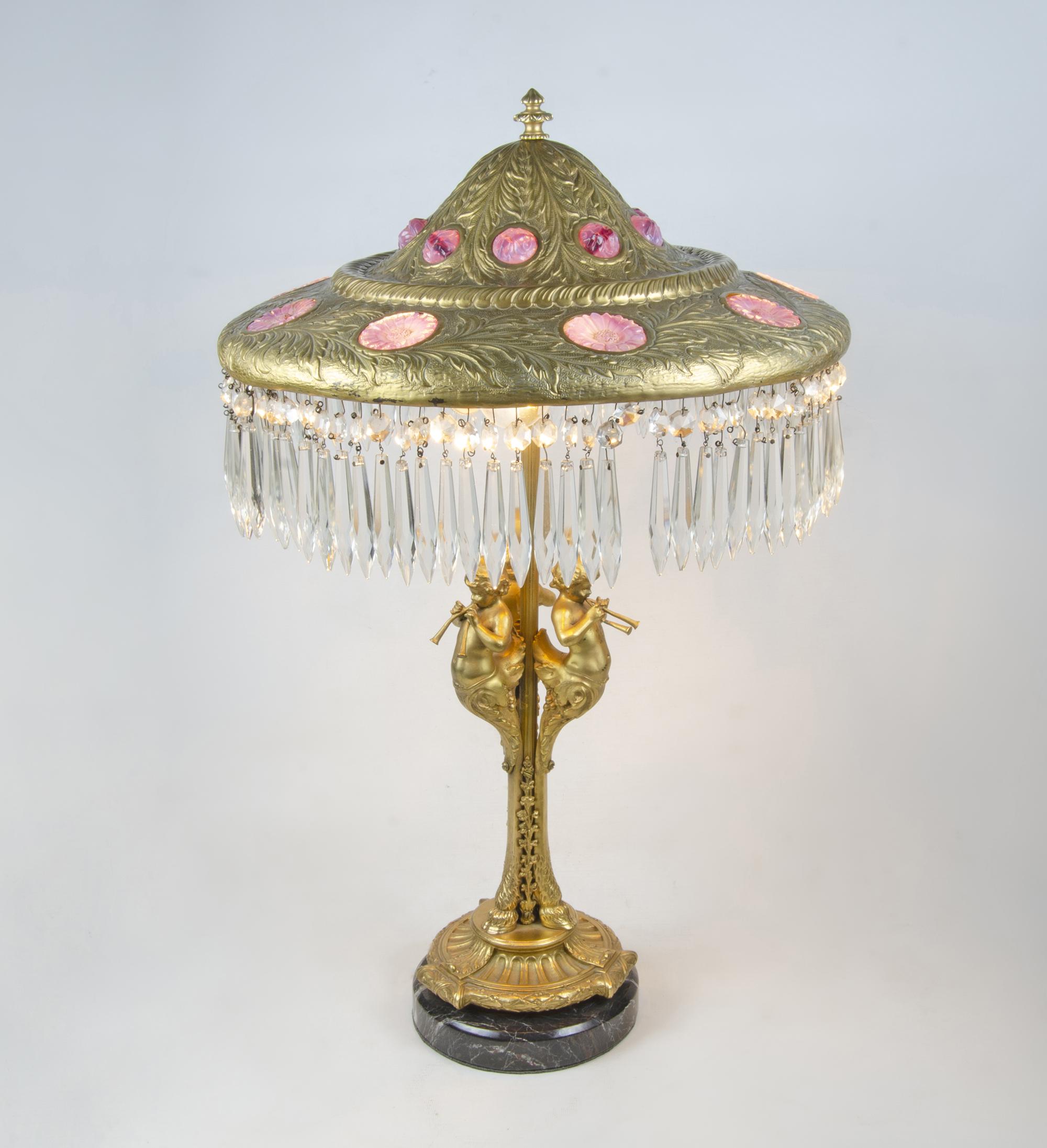 Lampe de table sculpturale en bronze doré et verre de style Louis XVI, France, 19e siècle en vente 3
