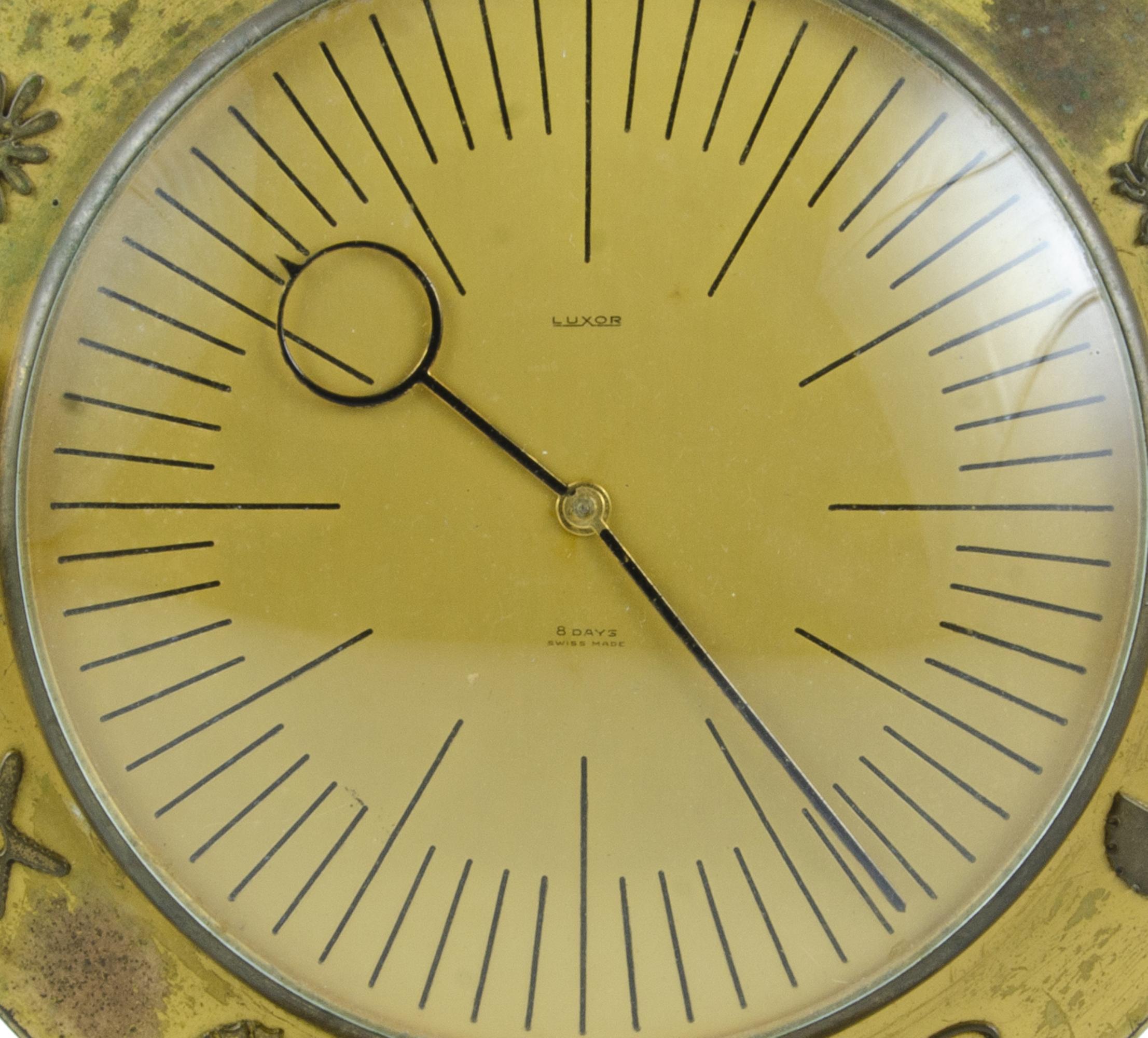 Cast Mid-20th Century Luxor Swiss 8-Day Movement Bronze Table Clock with Marine Motif For Sale