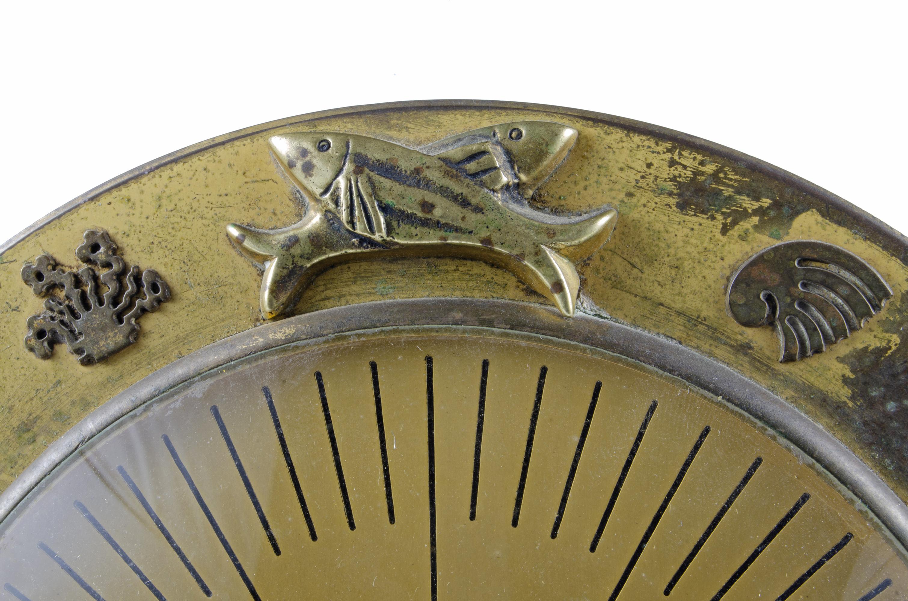 Mid-Century Modern Mid-20th Century Luxor Swiss 8-Day Movement Bronze Table Clock with Marine Motif For Sale