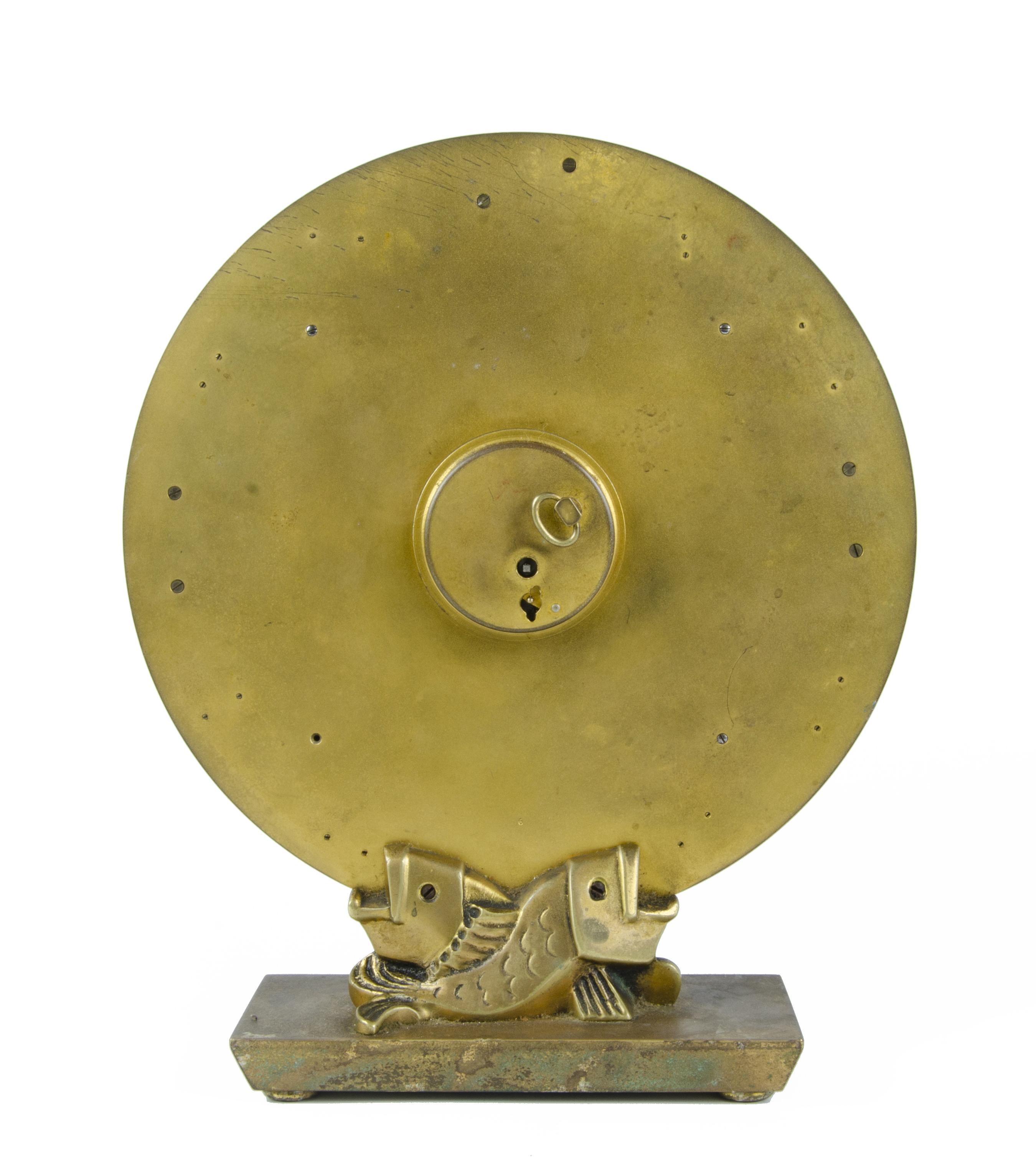Mid-20th Century Luxor Swiss 8-Day Movement Bronze Table Clock with Marine Motif For Sale 1