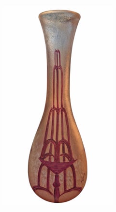 1920s Art Déco Etched and Frosted Bulbous Glass Vase by Legras & Cie., France