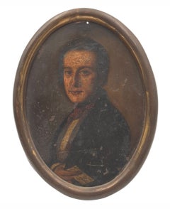 Late 19th Century Oil Painted Copper Miniature Portrait With Gilt Frame, France