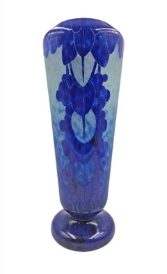 1920s French Art Déco Etched Glass Camafeo Vase by Charder for Le Verre Français