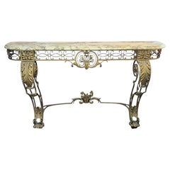 1920s Louis XV Style Gilt Wrought Iron Console Table with Marble Top, France